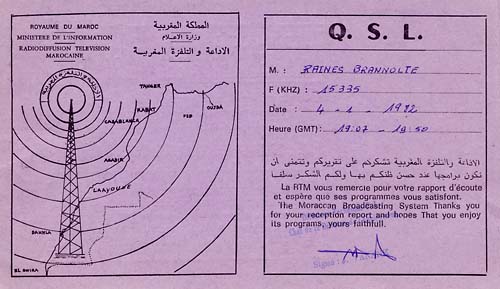 qsl Radiodiff. Tél. Marocaine